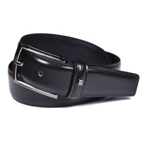 Cinturon Pespunte Piel Brillo Negro