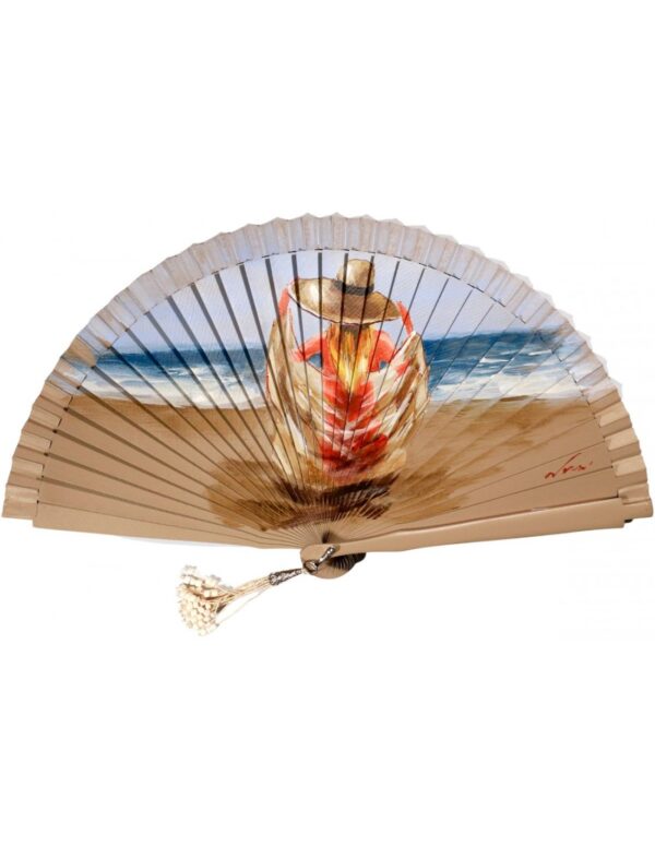 54193_chicasentadamar Abanico 54193 Madera Chica Sentada Mar - Imagen 1